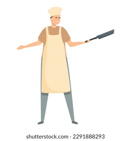 Fry pan cook icon cartoon vector. Woman meal. Eat salad