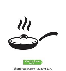 fry pan icon. Frying pan glyph icon. Frypan. Silhouette symbol. Negative space. Vector isolated illustration