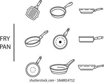 fry pan icon set. cook icon vector
