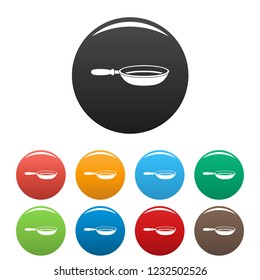 Fry pan icons set 9 color vector isolated on white for any design