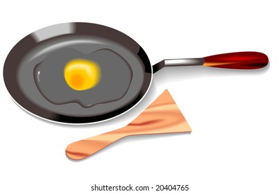 fry pan and wooden type spoon	