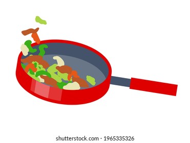 Fry vegetables in a frying pan-Side view.Vector illustration that is easy to edit.