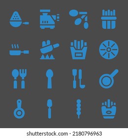 frita iconos web. Cuchara y molinillo de carne, patatas fritas y símbolo Pan, signos vectoriales
