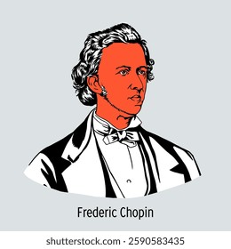 Fryderyk Chopin was a Polish composer and pianist, one of the leading representatives of Western European musical romanticism. Hand-drawn vector illustration