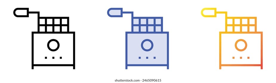 icono de freidora. Diseño de estilo de relleno lineal, azul y degradado aislado sobre fondo blanco