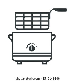 fryer, potato french fries cooker icon- black and white linear vector.