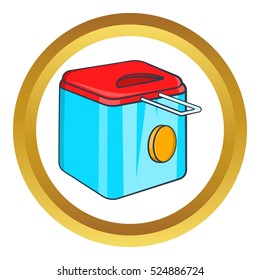 Fryer vector icon in golden circle, cartoon style isolated on white background
