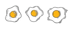 frying egg doodle line illustration set. frying egg hand drawn icon. breakfast drawing egg collection. Vector illustration