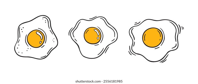 frying egg doodle line illustration set. frying egg hand drawn icon. breakfast drawing egg collection. Vector illustration