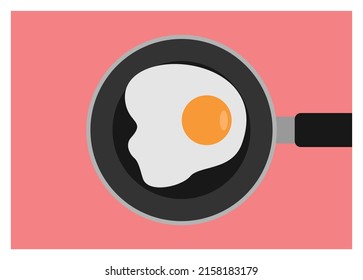 Frying egg on frying pan. Simple flat illustration