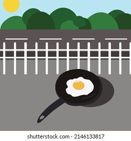 Frying Egg On Sidewalk Illustration. Hot Egg Frying On Road Under
Sun. Hot Summer. Egg Frying In Hot Weather.