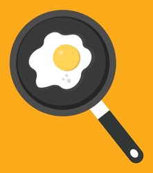 Frying eggs on frying pan. Breakfast menu logo on white background. vector illustration. eps 10