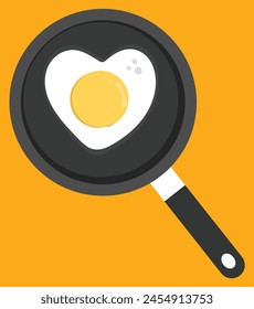 Frying eggs on frying pan. Breakfast menu logo on white background. vector illustration. eps 10