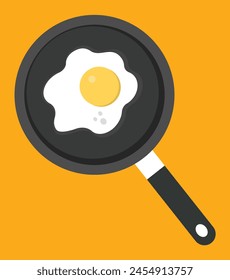 Frying eggs on frying pan. Breakfast menu logo on white background. vector illustration. eps 10