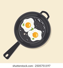 Frying eggs on frying pan illustration. Stock vector art isolated on white background