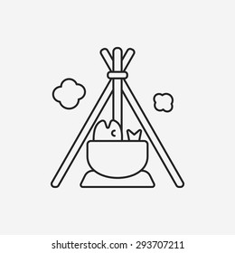 frying fish line icon