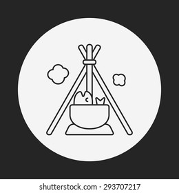 frying fish line icon