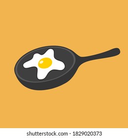 Frío de huevos fritos en una sartén negra
