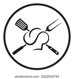 frying icon Kitchen Chef Design Logo template  chef master logo with chef hat  restaurant logo Food on white background