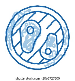 frying meat on bbq sketch icon vector. Hand drawn blue doodle line art frying meat on bbq sign. isolated symbol illustration