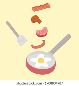 Frying is a method of cooking.Menu for breakfast.Food for restaurants.