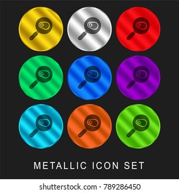 Frying pan 9 color metallic chromium icon or logo set including gold and silver