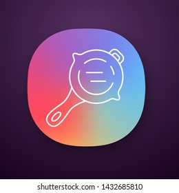 Frying pan app icon. Virtual game kitchenware. Food preparation, cooking inventory. Computer game player equipment, tool. UI/UX user interface. Web or mobile application. Vector isolated illustration