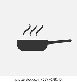 Icono negro de la sartén. Cocina con utensilios, cocina, preperfección de comida caliente, parrilladas. Vector