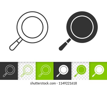 Frying pan black linear and silhouette icons. Thin line sign of skillet. Fry outline pictogram isolated on white, transparent backdrop. Kitchen ware vector icon shape. Frying pan simple symbol closeup