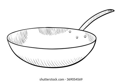 Frying pan in black and white illustration
