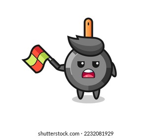 frying pan cartoon as the line judge hold the flag up at a 45 degree angle , cute style design for t shirt, sticker, logo element