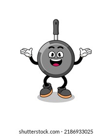frying pan cartoon searching with happy gesture , character design