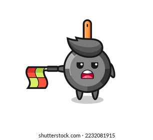 frying pan character as line judge hold the flag straight horizontally , cute style design for t shirt, sticker, logo element