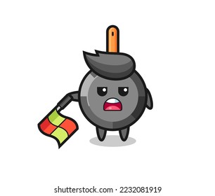 frying pan character as line judge hold the flag down at a 45 degree angle , cute style design for t shirt, sticker, logo element
