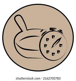Frying pan and clock icon symbol, logo illustration