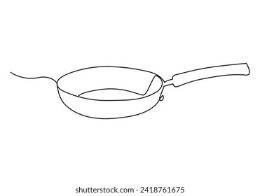 Frying pan in continuous drawing vector. One line Frying pan icon vector background. Frying pan icon. Continuous outline of a Frying pan icon.

