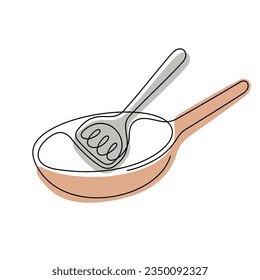 Frying pan continuous line colourful vector illustration. Cooking illustration.