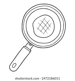 frying pan cooking steak illustration hand drawn outline isolated vector