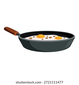 Bratpfanne Kochen zwei frittierte Eier mit Pilzen auf weißem Hintergrund, perfekt für das Frühstück