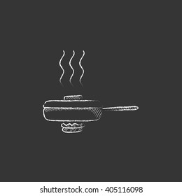 Frying pan with cover. Drawn in chalk icon.