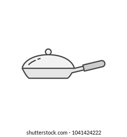 Frying Pan with Cover icon. Kitchen appliances for cooking Illustration. Simple thin line style symbol.