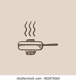 Frying pan with cover sketch icon.