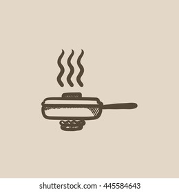 Frying pan with cover vector sketch icon isolated on background. Hand drawn Frying pan with cover icon. Frying pan with cover sketch icon for infographic, website or app.