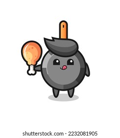saborear una sartén linda mascota está comiendo un pollo frito, diseño de estilo lindo para camiseta, pegatina, elemento logo