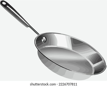 Frying Pan, Frying Pan, Deep Pan, Shallow Pan On White Background Realistic Illustration Vector Cartoon Drawing