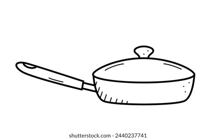 Icono de dibujo de garabato de sartén. Ilustración vectorial de utensilios de cocina para freír alimentos.