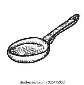 frying pan, doodle skillet, vector illustration