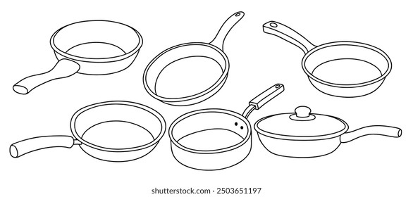 Frying pan drawing doodle. vector illustration