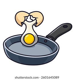 frying pan with an egg cartoon illustration