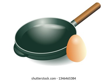 frying pan and egg isolated on white